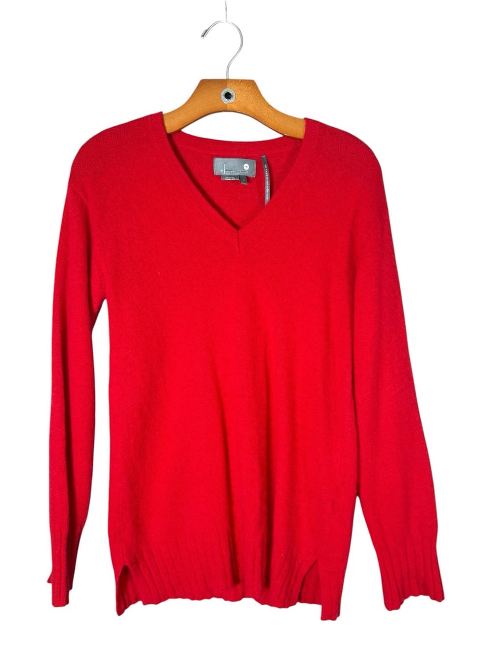 Anthropologie 100% Cashmere Red V Neck Sweater Preppy Relaxed Fit Quiet Luxury